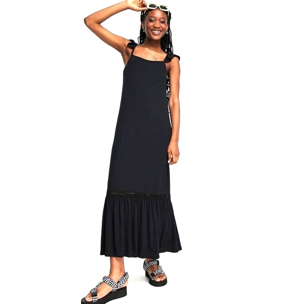Asos Design Boho‎ Maxi Dress Size 14/XL Black Stretch Ruffle Beach Vacation